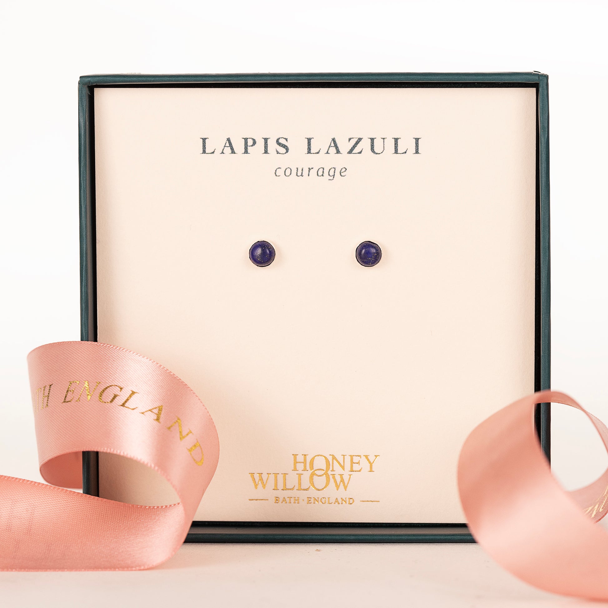 Lapis Lazuli Stud Earrings - Courage - Silver & Gold