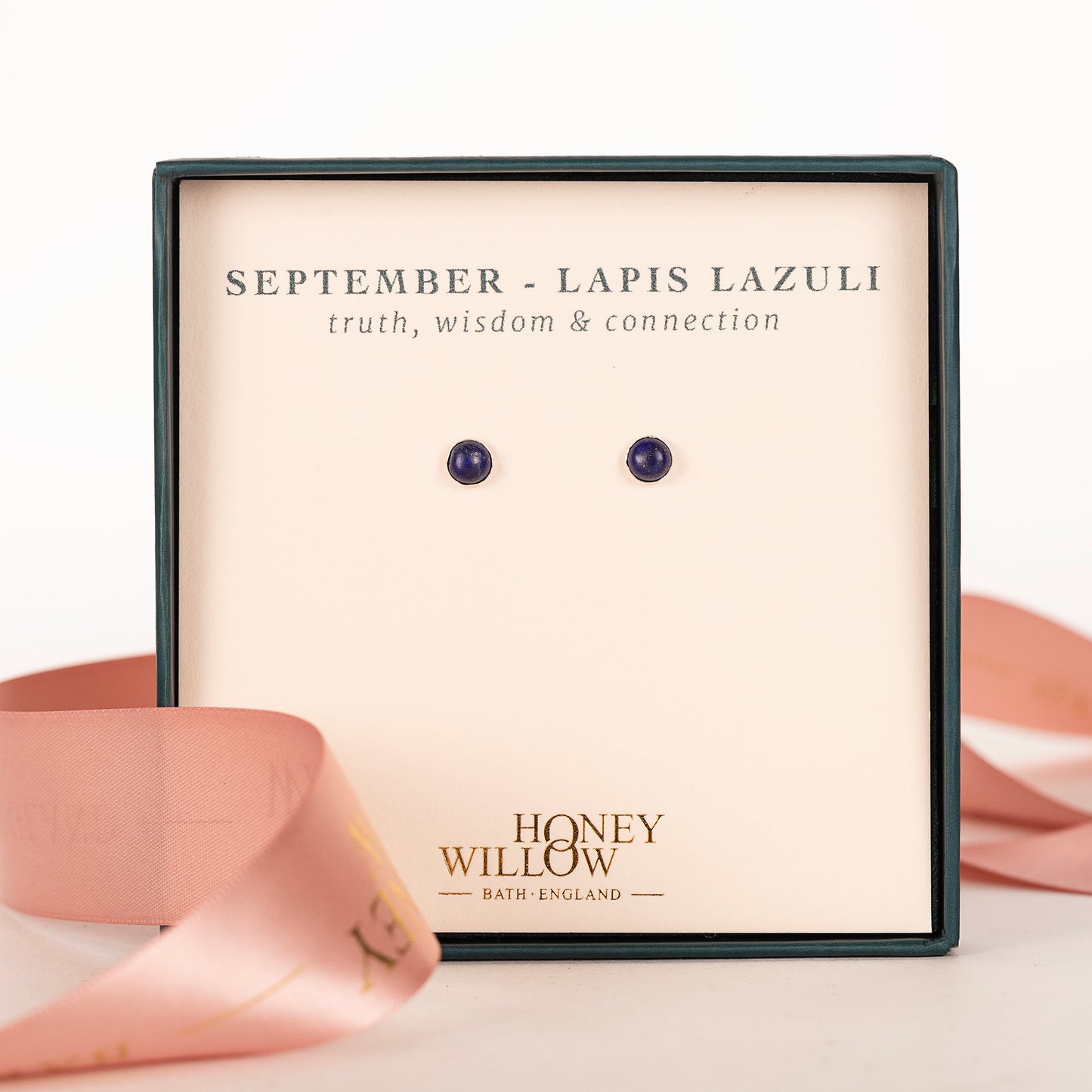 September Birthstone Stud Earrings - Lapis Lazuli - Silver & Gold