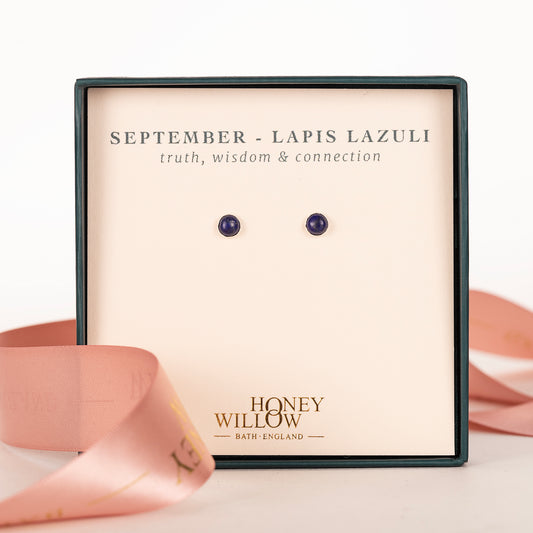 September Birthstone Stud Earrings - Lapis Lazuli - Silver & Gold