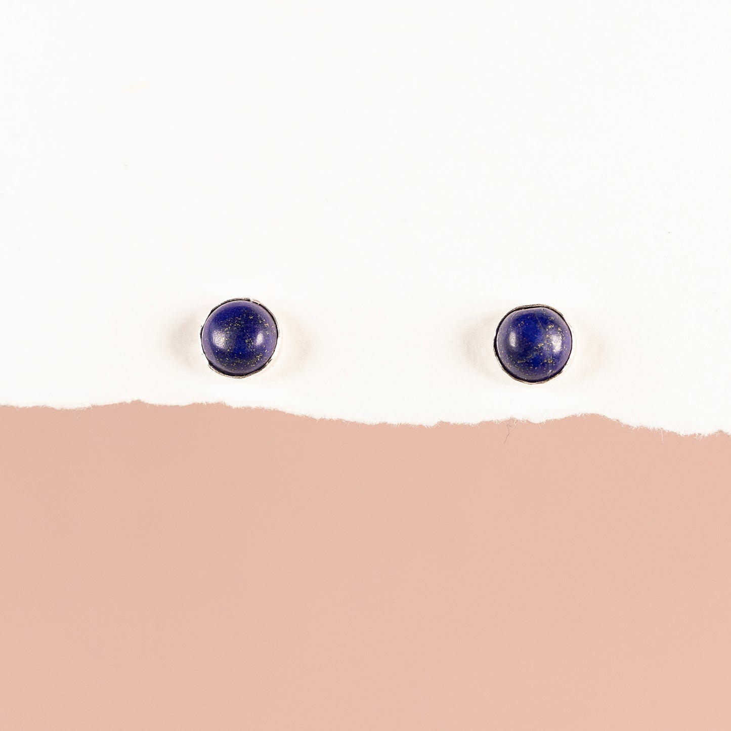 September Birthstone Stud Earrings - Lapis Lazuli - Silver & Gold