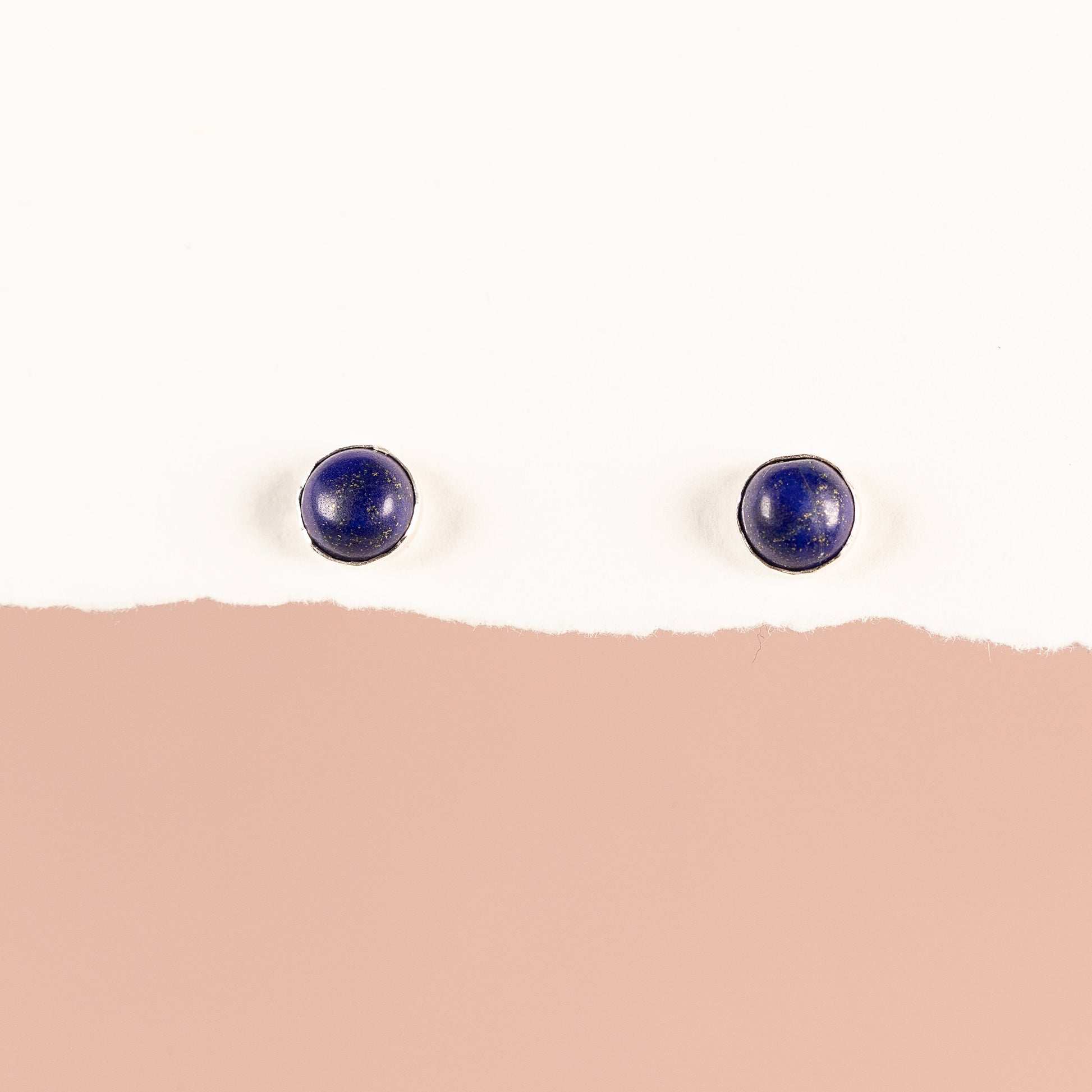 September Birthstone Stud Earrings - Lapis Lazuli - Silver & Gold