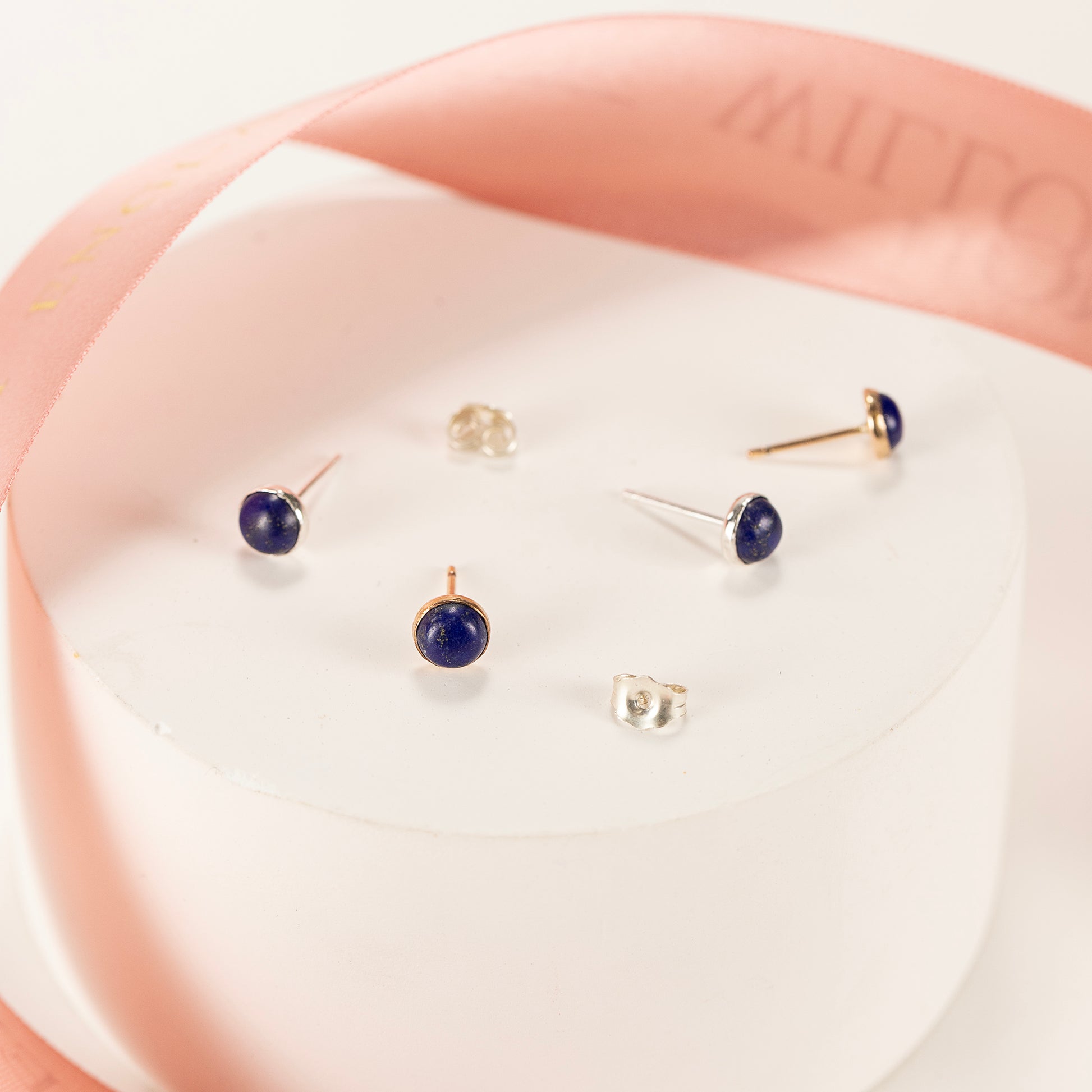 September Birthstone Stud Earrings - Lapis Lazuli - Silver & Gold