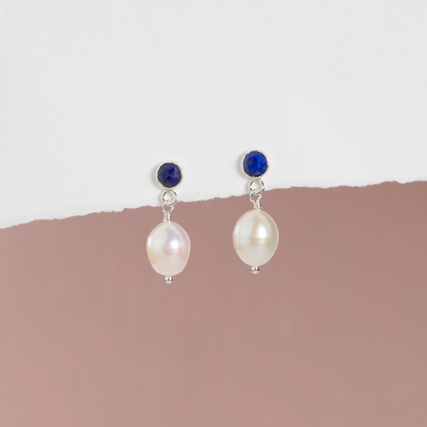 Lapis Lazuli & Pearl Earrings - Courage - Silver & Gold