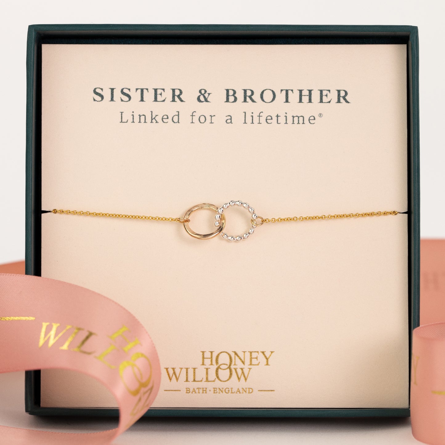 Gift for Sister from Brother - Love Link Bracelet - Silver & Gold