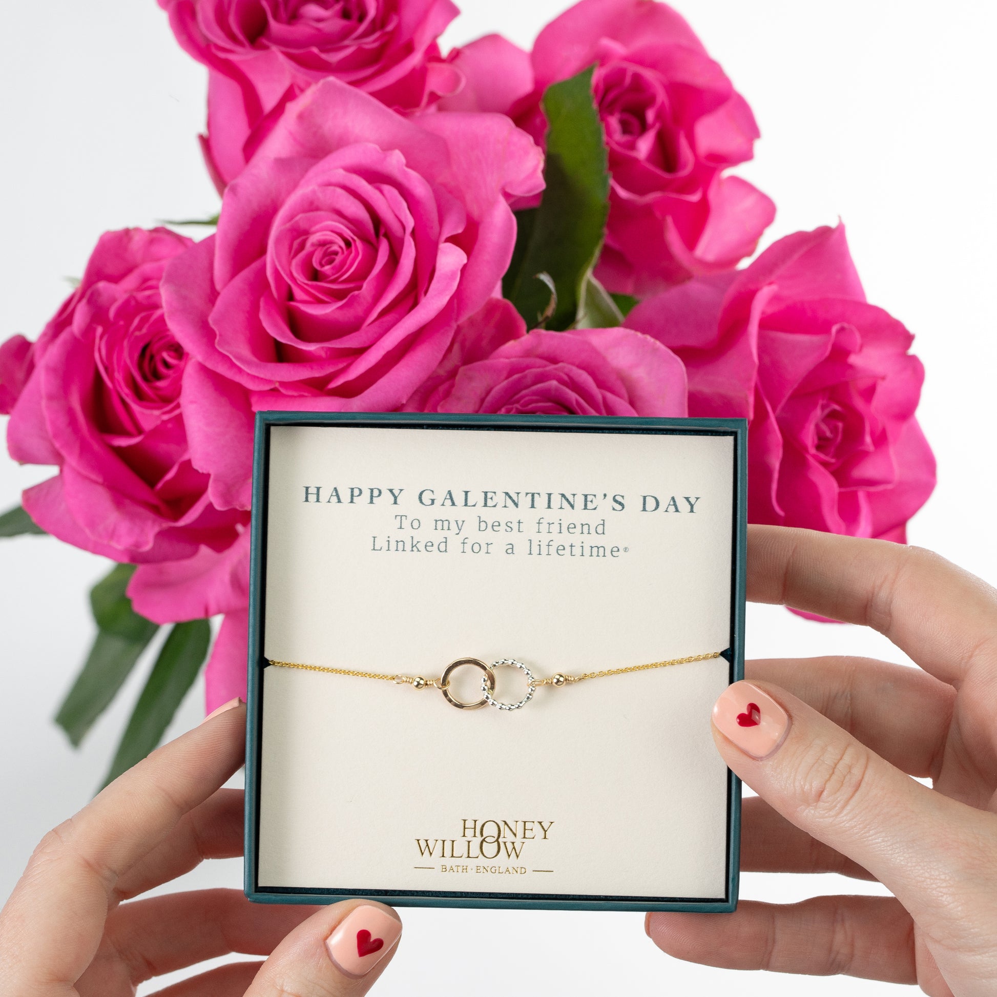 Galentines Gift for Friend - Love Link Bracelet - Silver & Gold