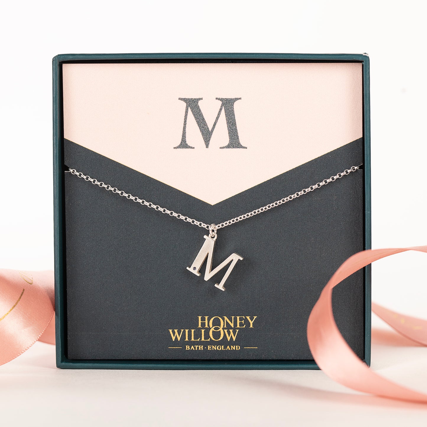 M Initial Charm & Birthstone Necklace - Silver