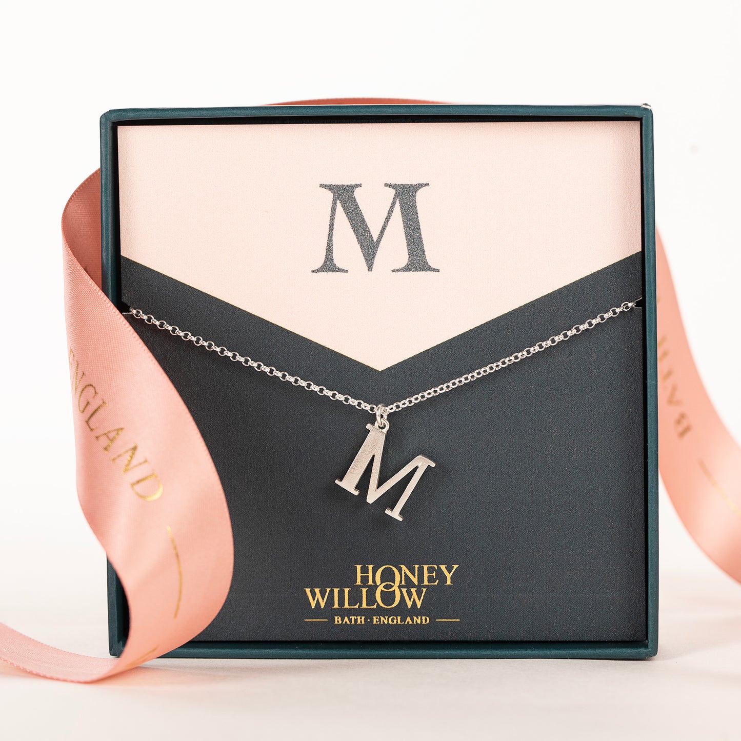 M Initial Charm Necklace - Silver