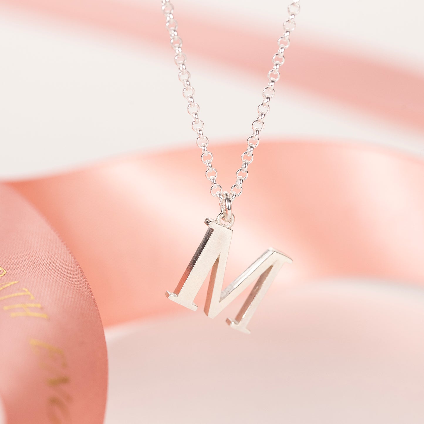 M Initial Charm Necklace - Silver