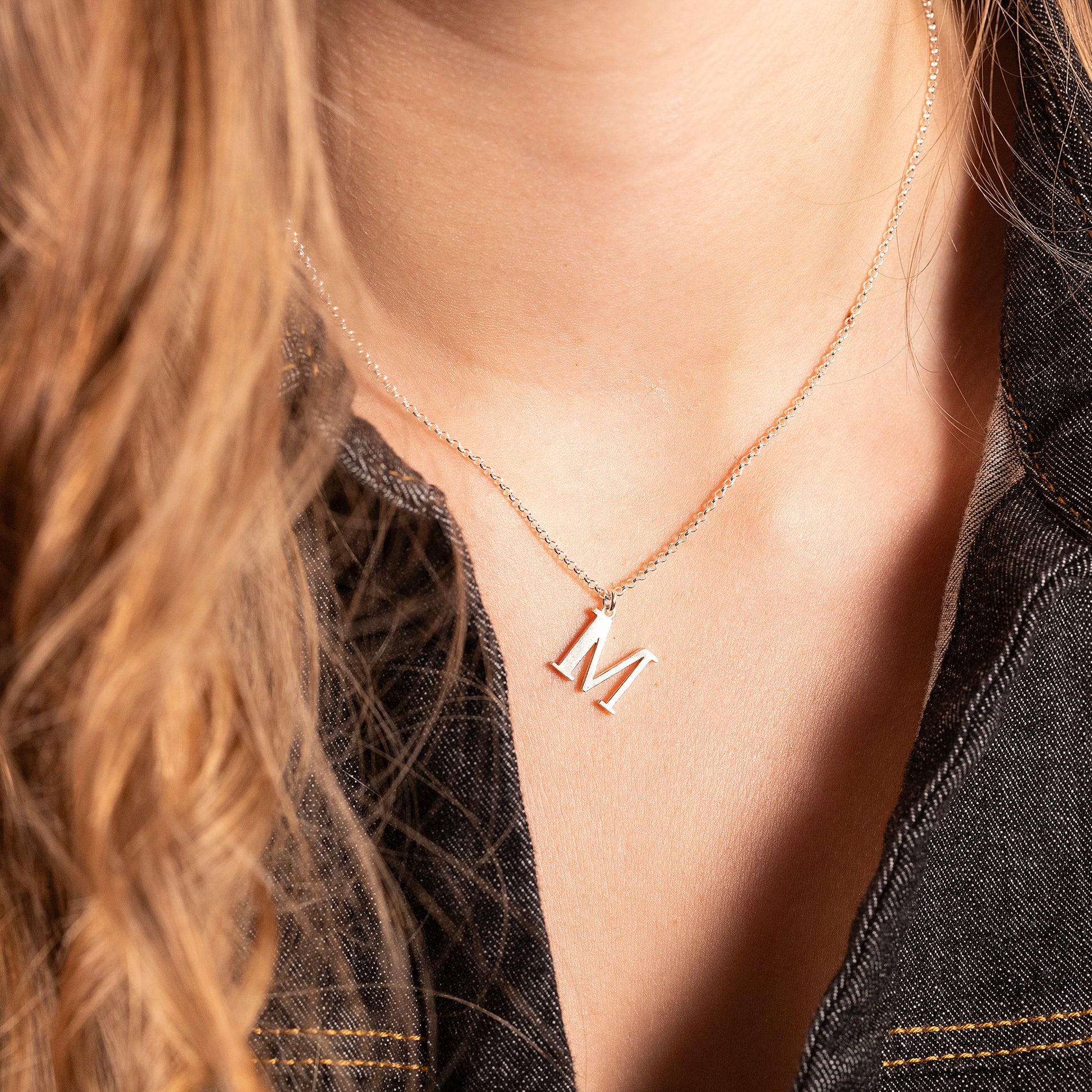 M Initial Letter Necklace - Silver