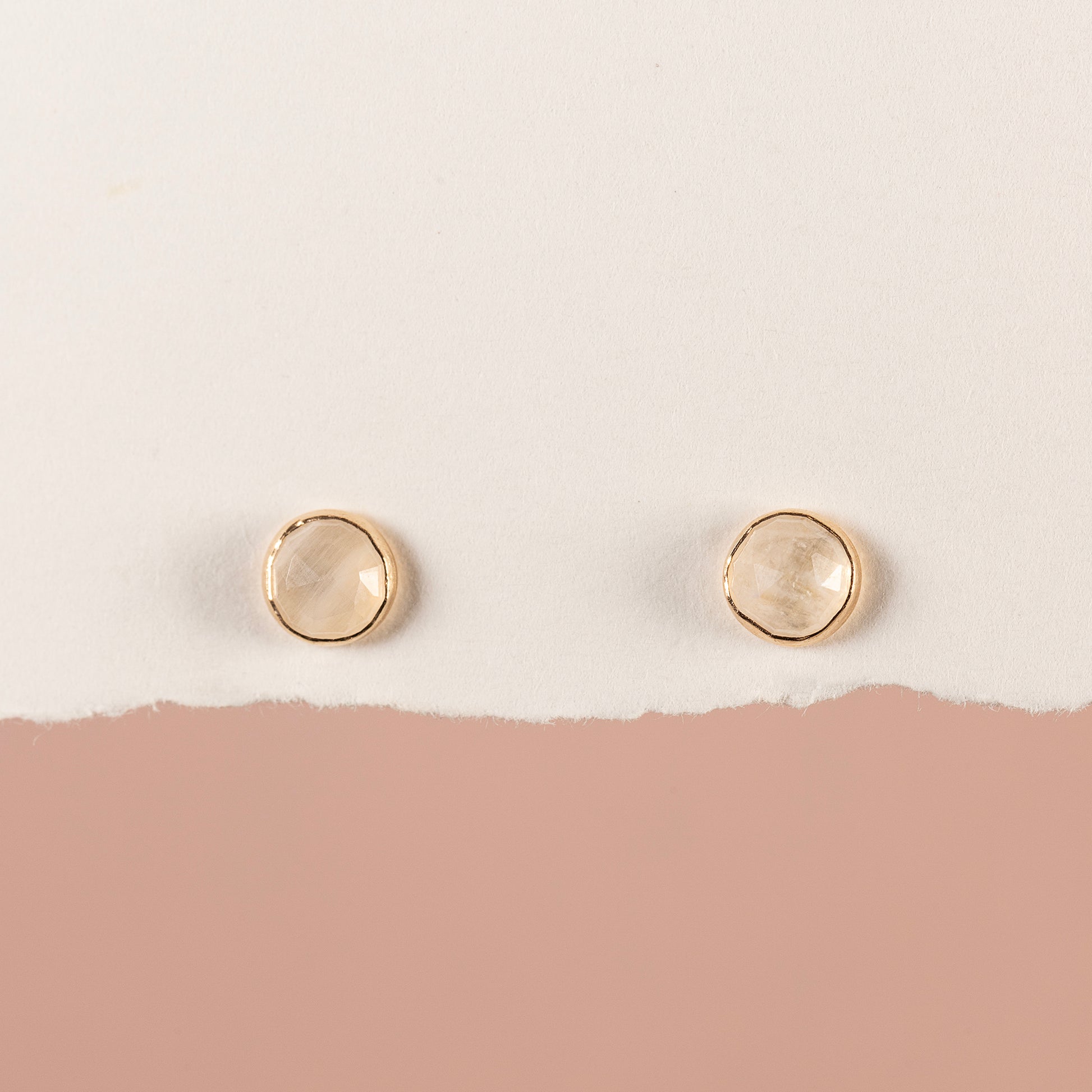 Moonstone Stud Earrings - Luck - Silver & Gold