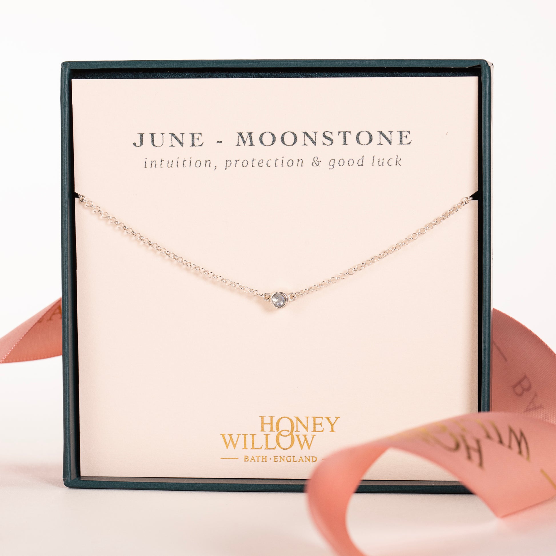 June Birthstone Necklace - Single Birthstone Necklace - Silver