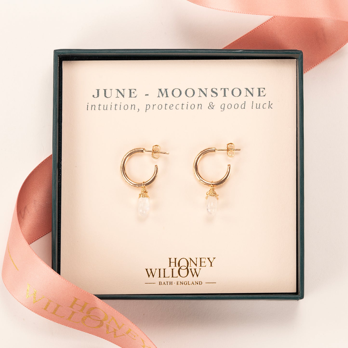 June Birthstone Earrings - Moonstone Gold Hoops - 1.5cm