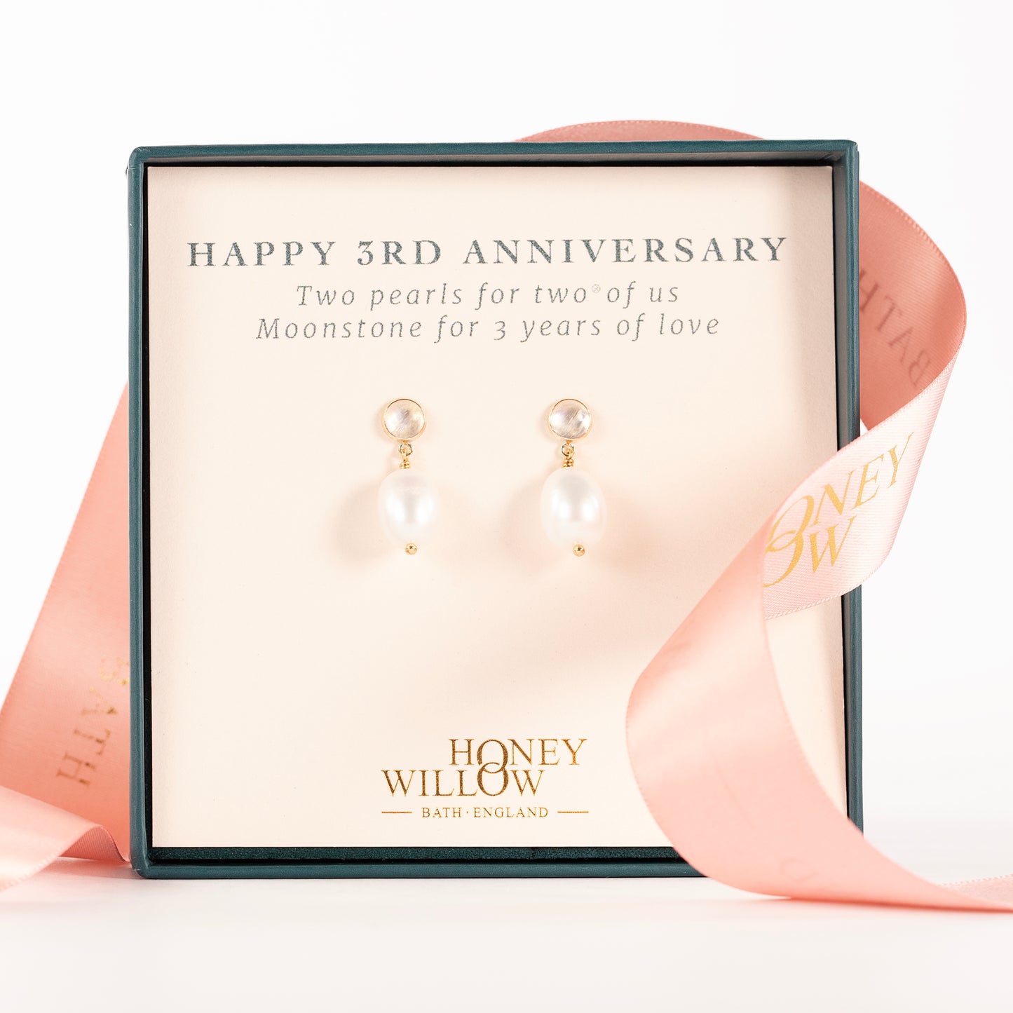 3rd Anniversary Gift - Moonstone & Pearl Earrings - Silver & Gold