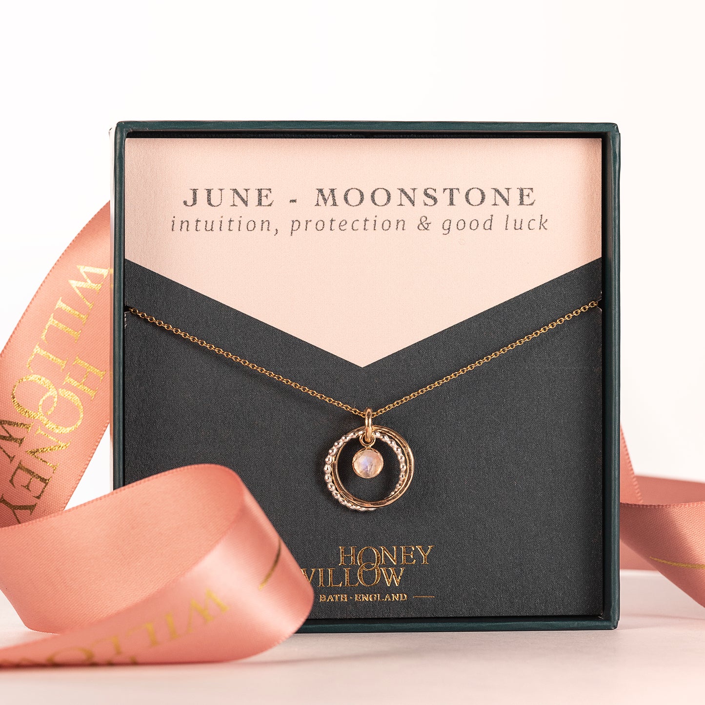 June Birthstone Double Link Necklace - Moonstone - Silver & Gold