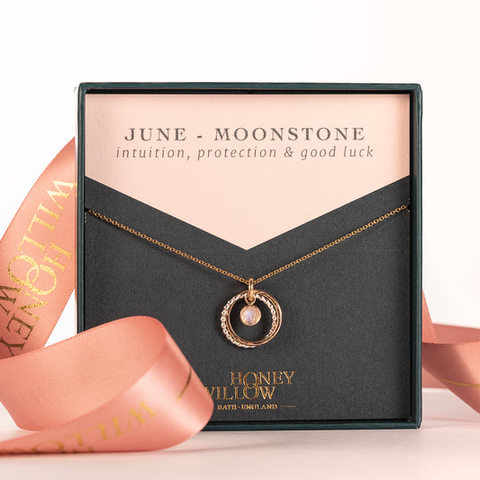 June Birthstone Double Link Necklace - Moonstone - Silver & Gold