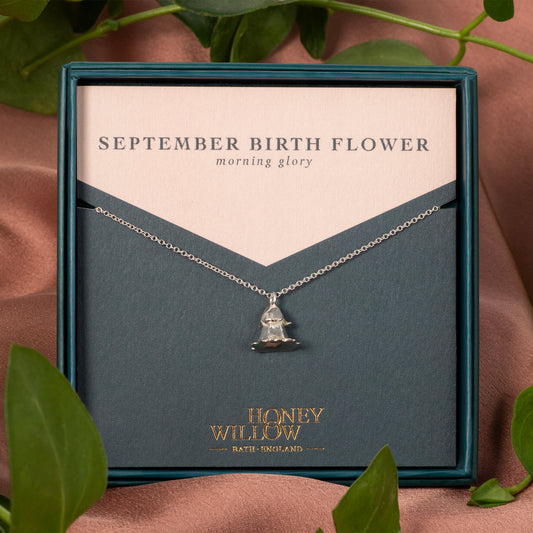 September Birth Flower Necklace - Morning Glory - Silver