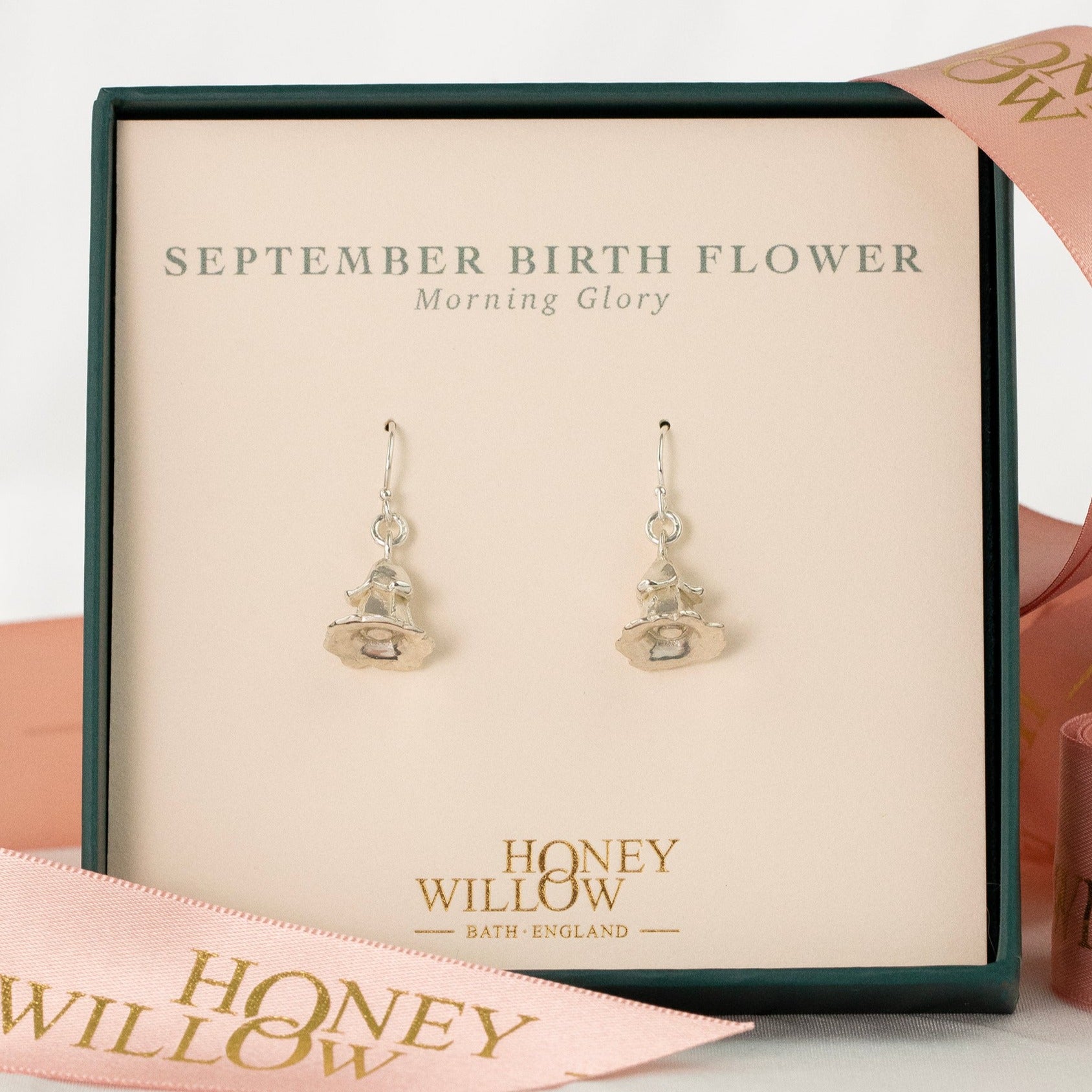 September Birth Flower Earrings - Morning Glory - Silver