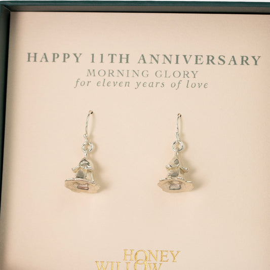 11th Anniversary Gift - Morning Glory Earrings - Silver