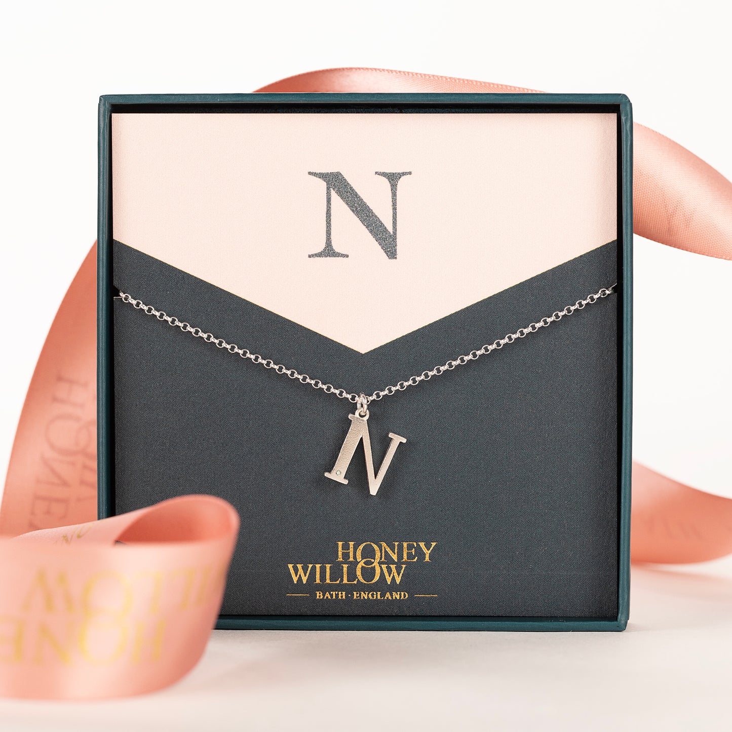 N Initial Charm & Birthstone Necklace - Silver