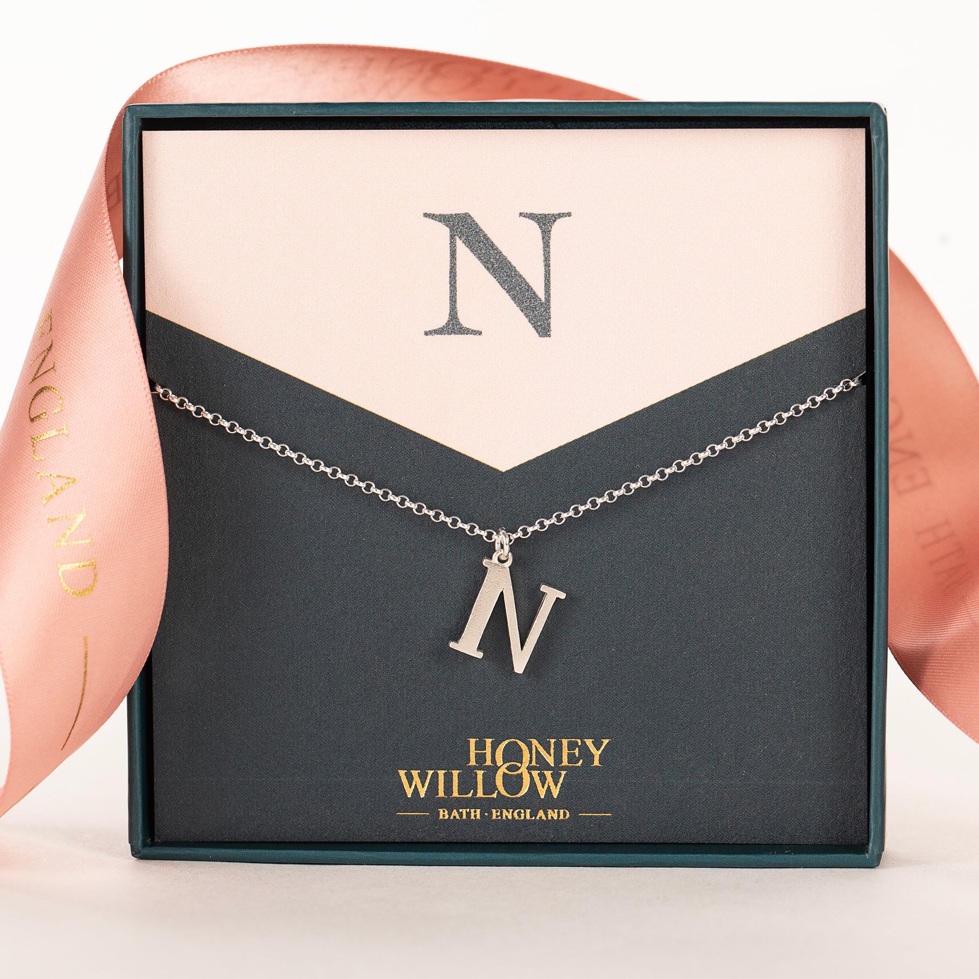 N Initial Charm Necklace - Silver