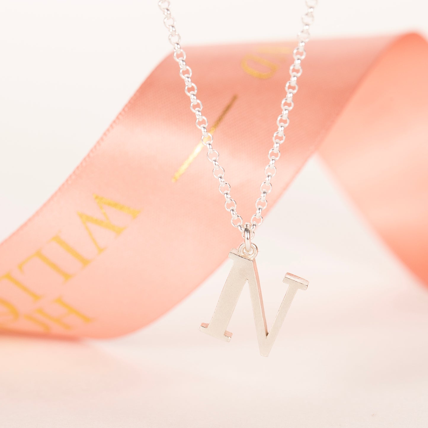 N Initial Charm Necklace - Silver