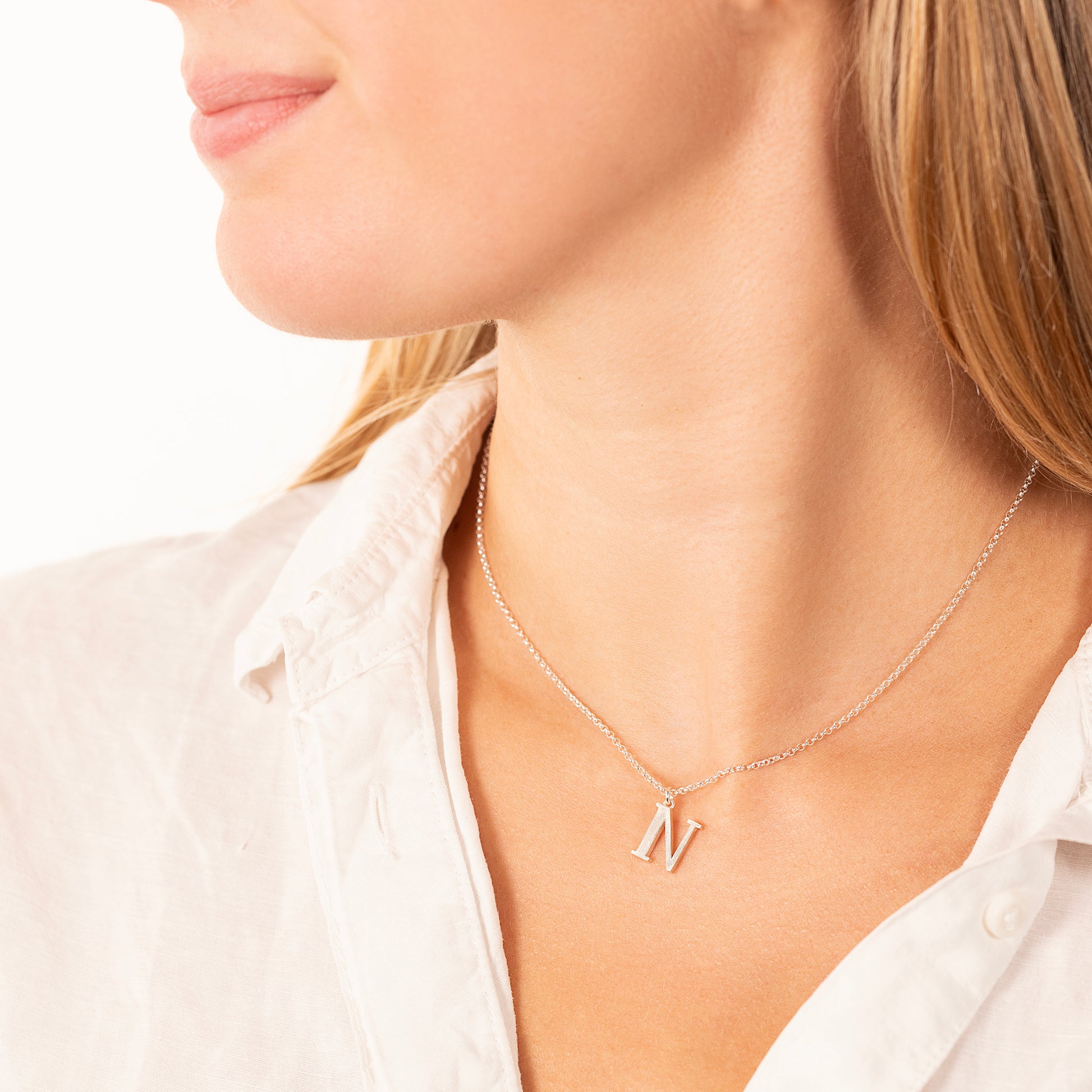 N Initial Letter Necklace - Silver
