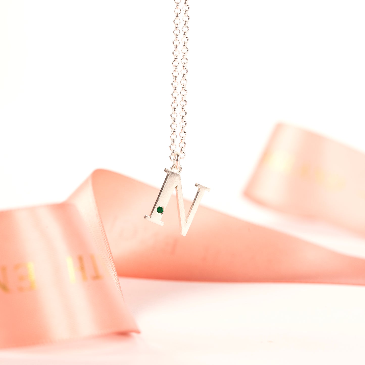 N Initial Letter & Birthstone Necklace - Silver