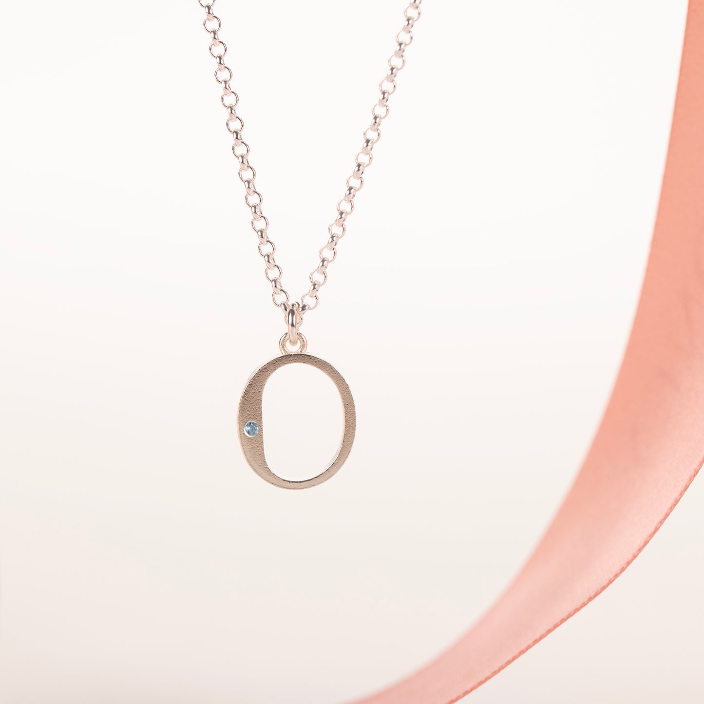 O Initial Charm & Birthstone Necklace - Silver