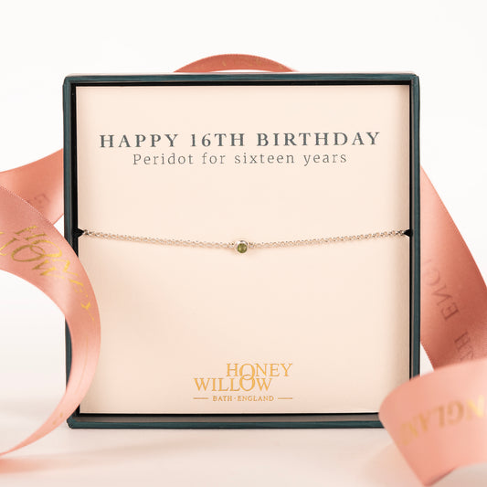 16th Birthday Gift - Single Peridot Bracelet - Silver