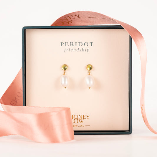 Peridot & Pearl Earrings - Friendship - Silver & Gold