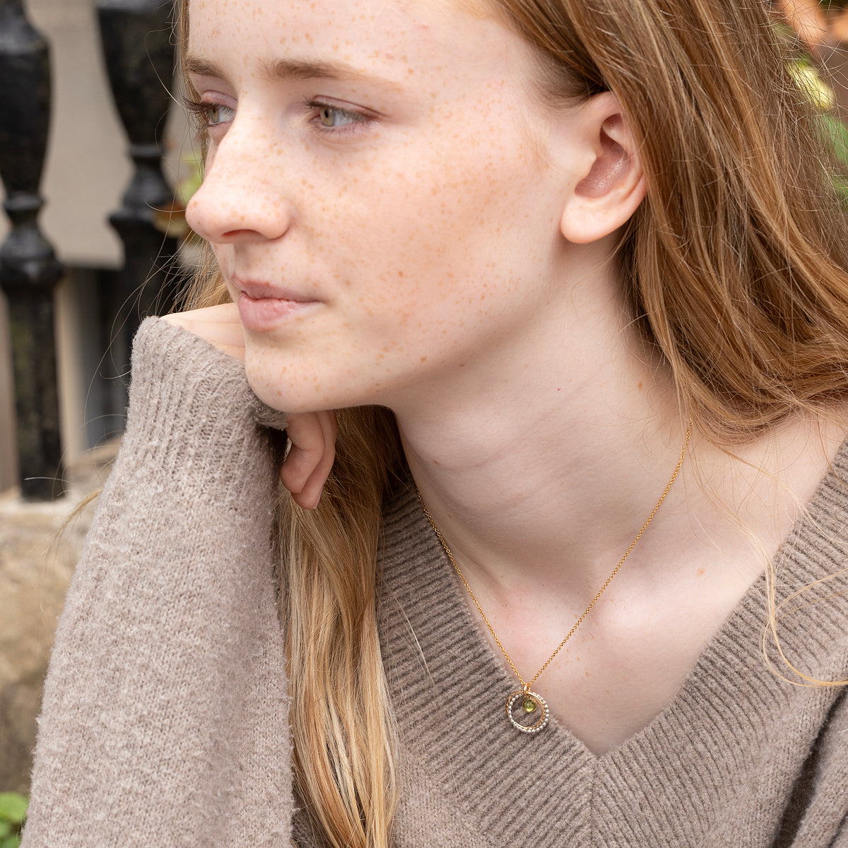 Jane Austen Inspired - Peridot Friendship Necklace - Silver & Gold
