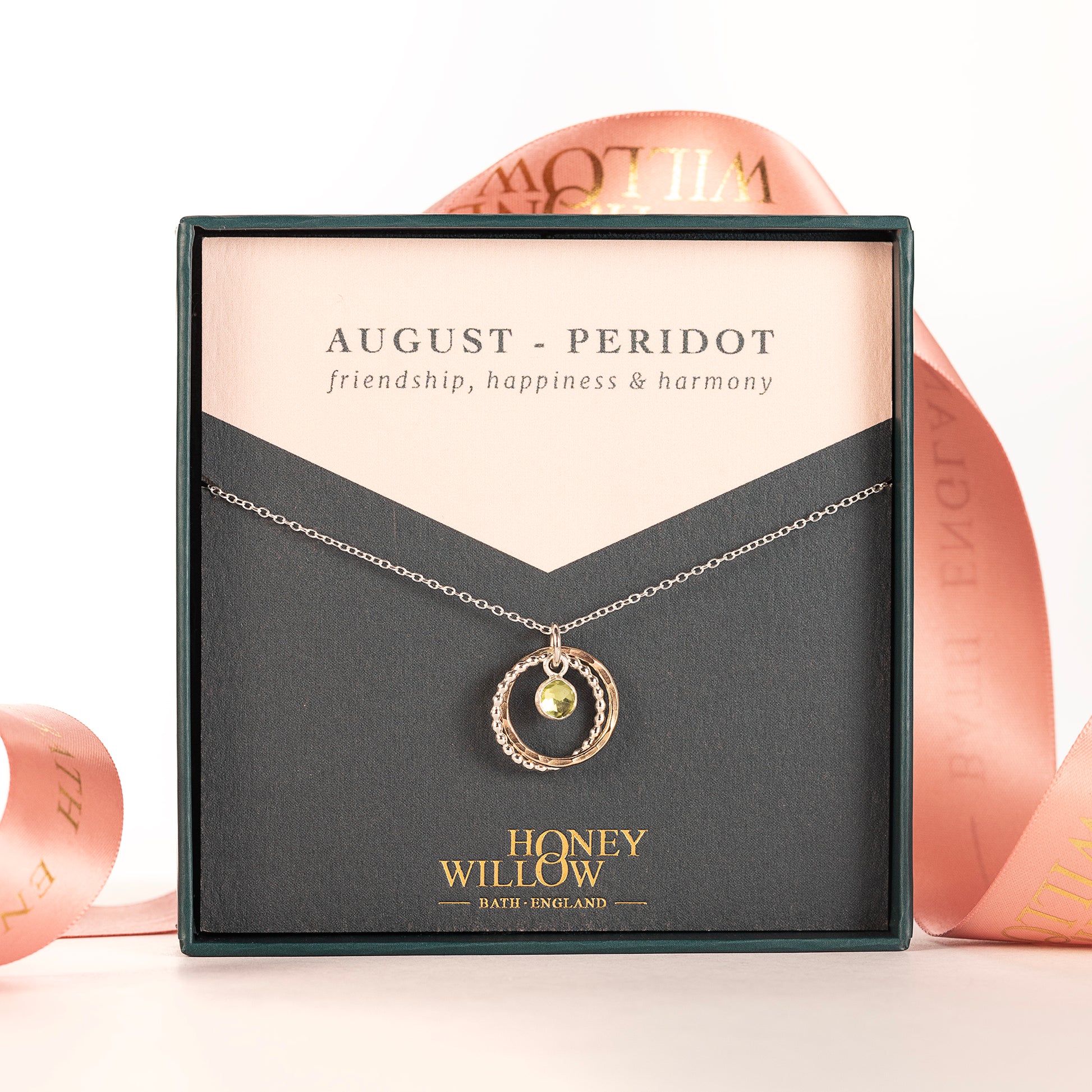 August Birthday Gift - Peridot Double Link Necklace - Silver & Gold