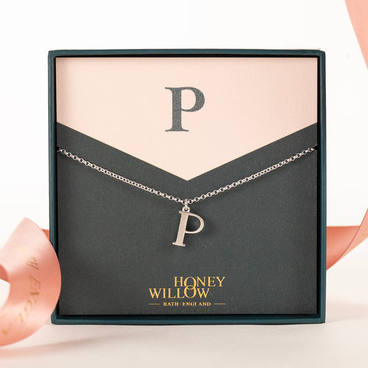 P Initial Charm Necklace - Silver