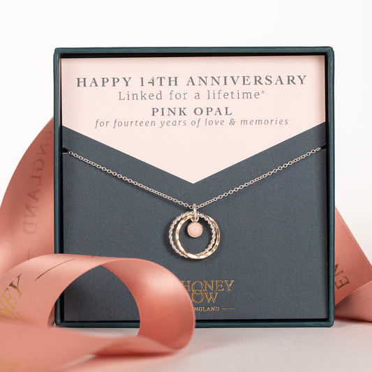 14th Anniversary Gift - Pink Opal Anniversary Necklace - Silver & Gold