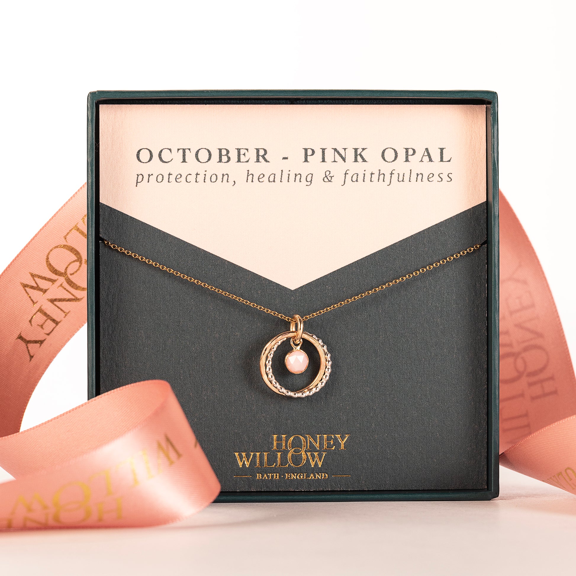 October Birthstone Double Link Necklace - Pink Opal - Silver & Gold
