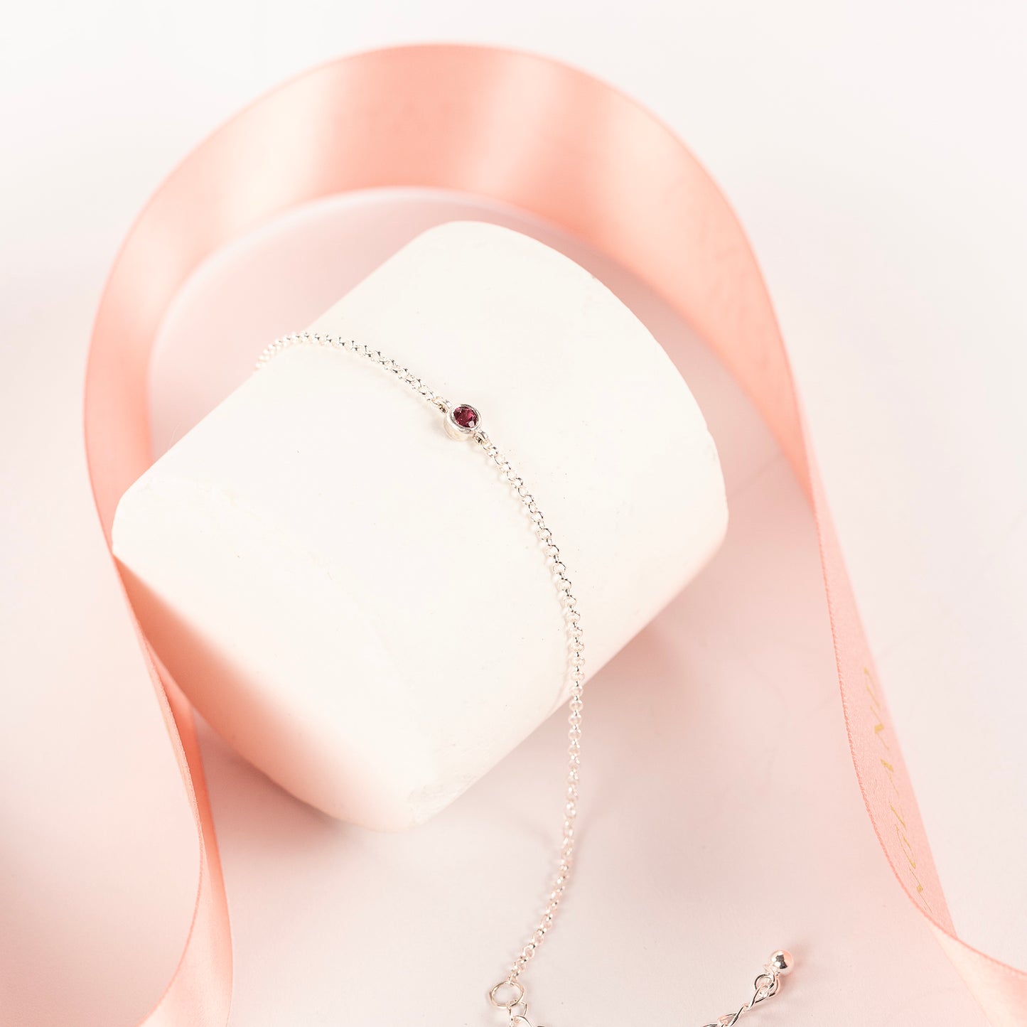 October Birthstone Bracelet - Single Pink Tourmaline Solitaire - Silver
