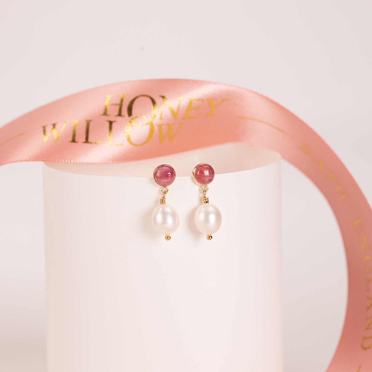 Pink Tourmaline & Pearl Earrings - Love, Compassion & Healing - Silver & Gold