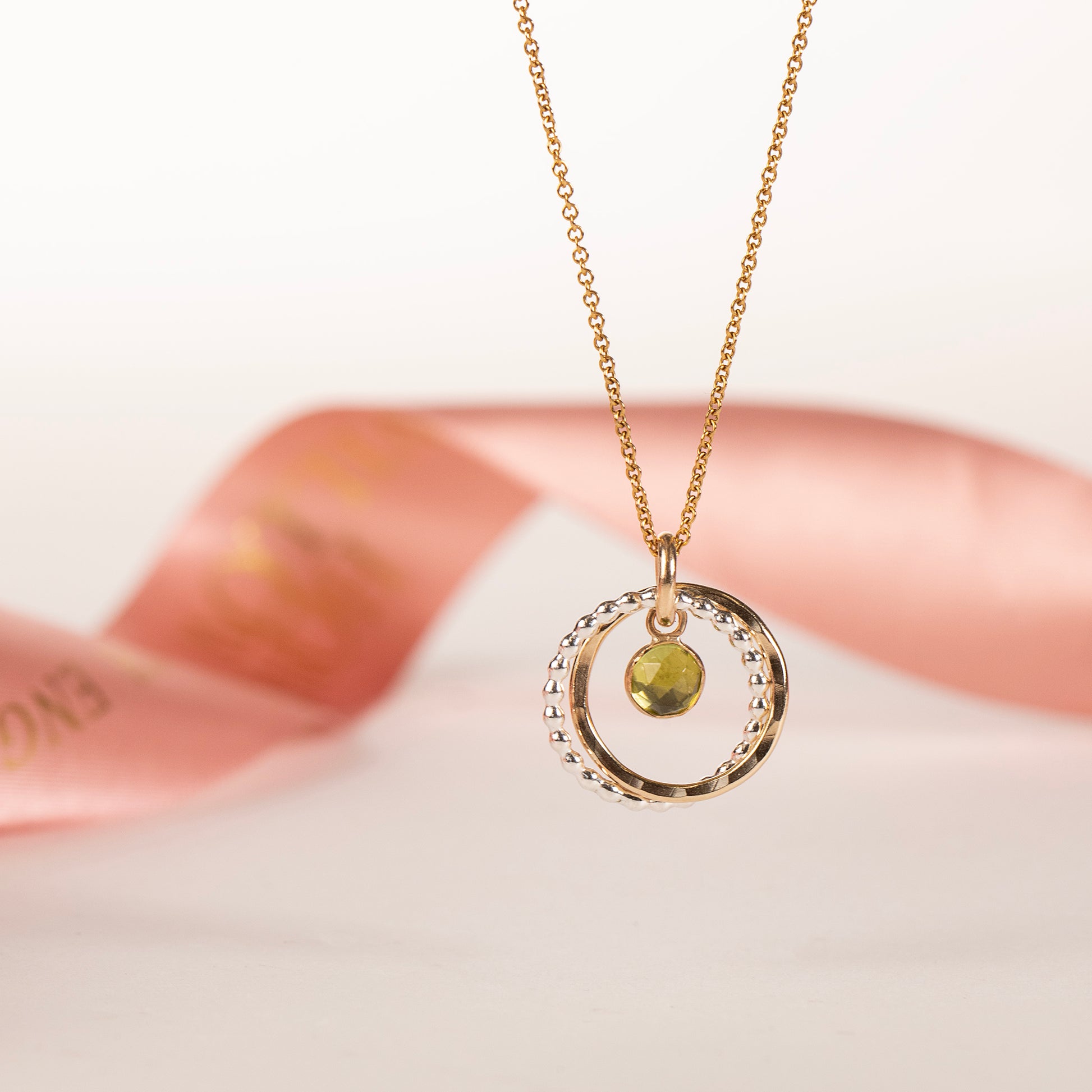 Jane Austen Inspired - Peridot Friendship Necklace - Silver & Gold