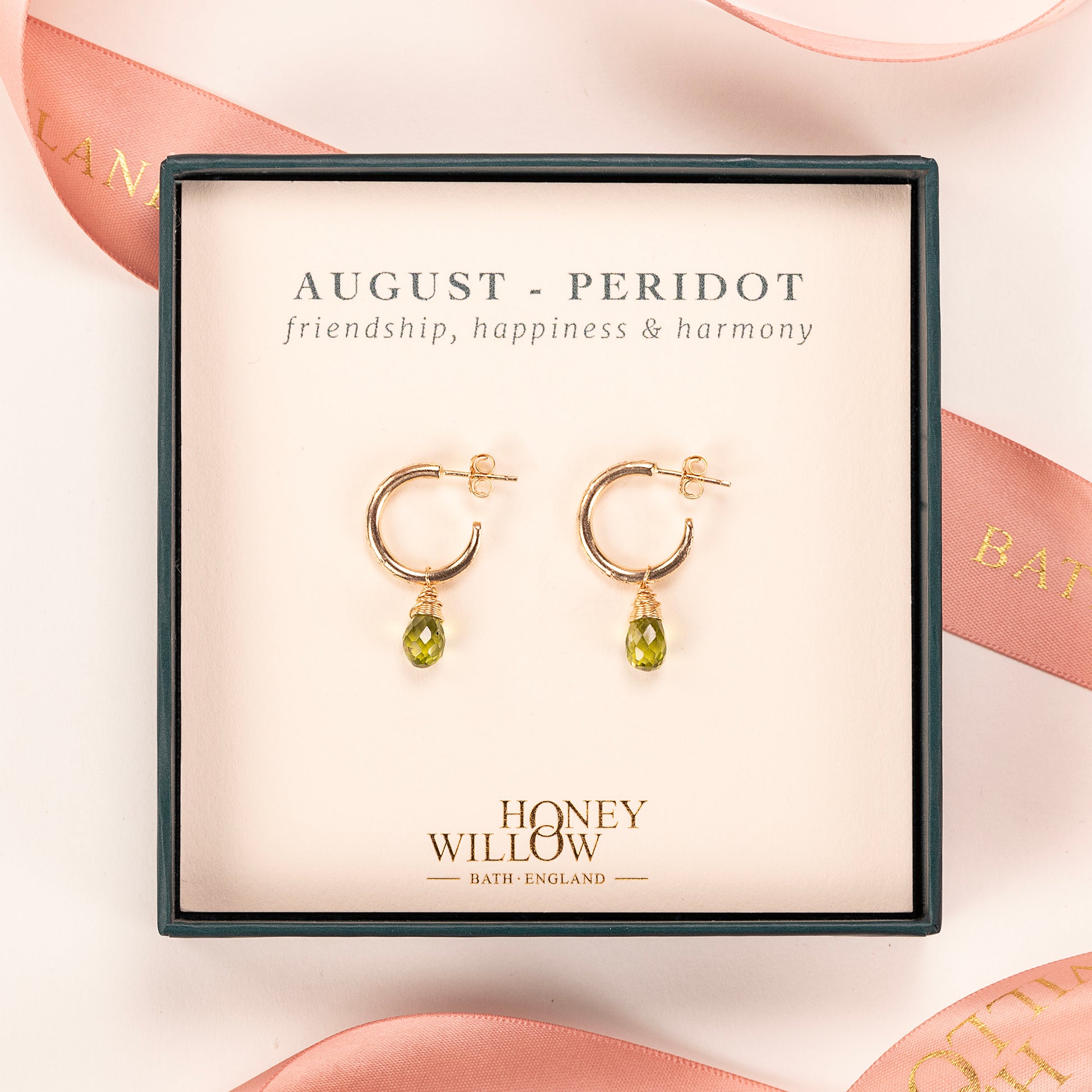 August Birthstone Earrings - Peridot Gold Hoops - 1.5cm