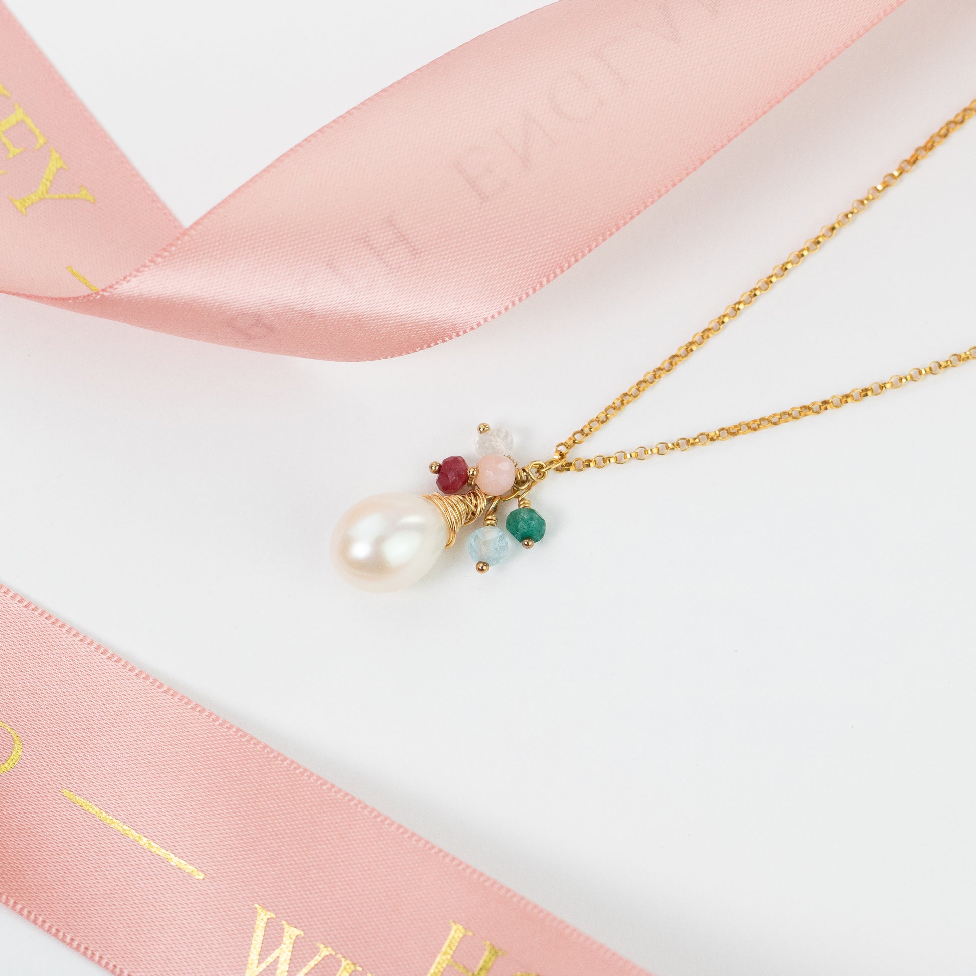 Christmas Gift for Mum - Family Birthstone Necklace with Freshwater Pearl - Silver & Gold