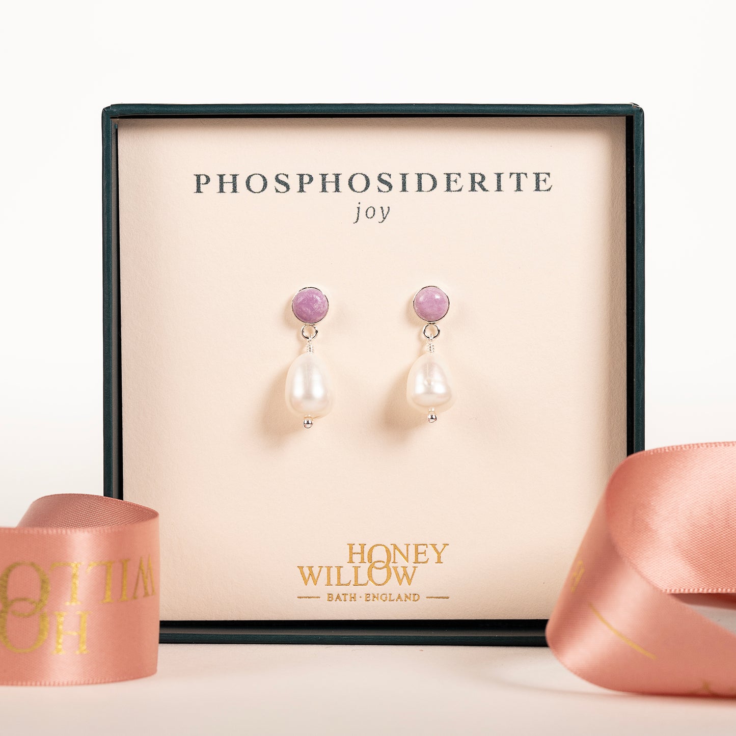 Phosphosiderite & Pearl Earrings - Joy - Silver & Gold