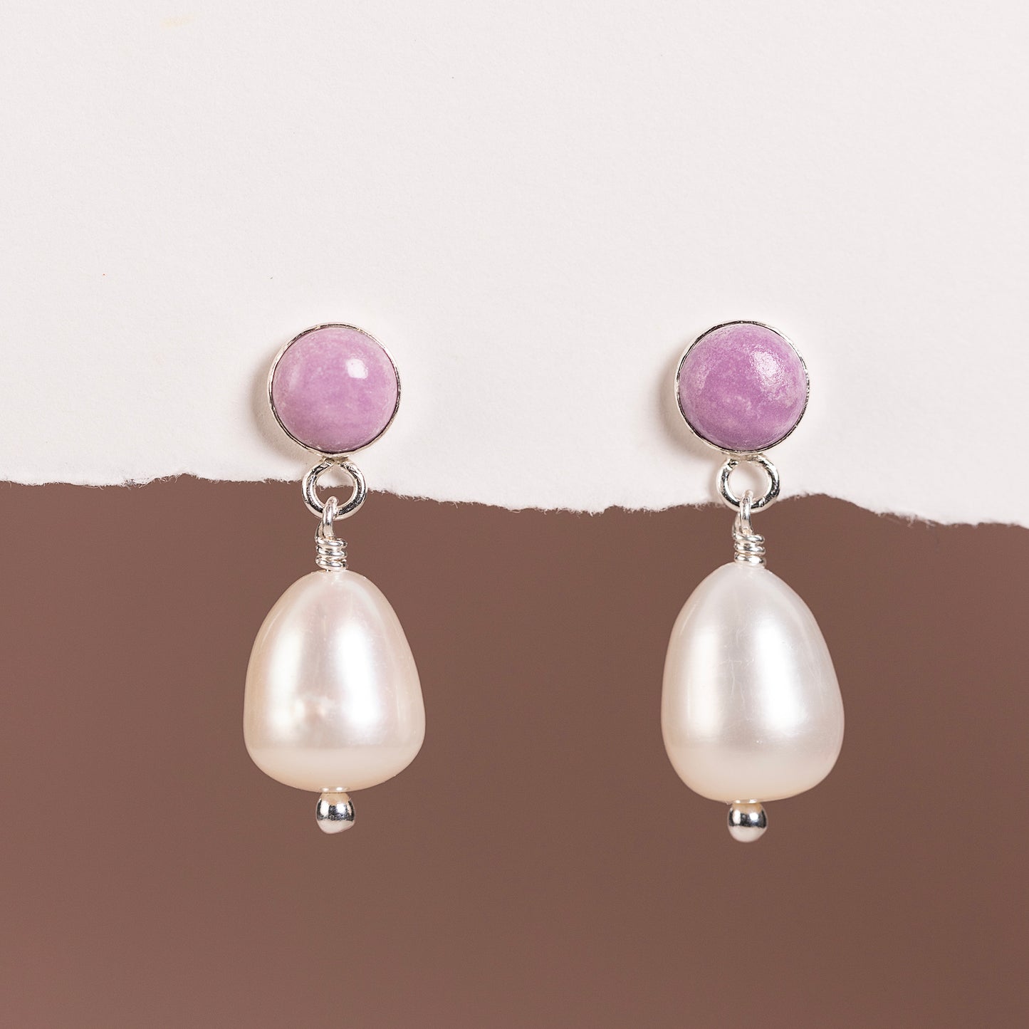 Phosphosiderite & Pearl Earrings - Joy - Silver & Gold