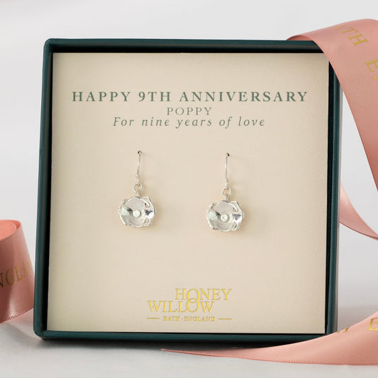 9th Anniversary Gift - Poppy Earrings - Silver