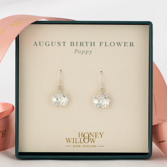 August Birth Flower Earrings - Poppy - Silver