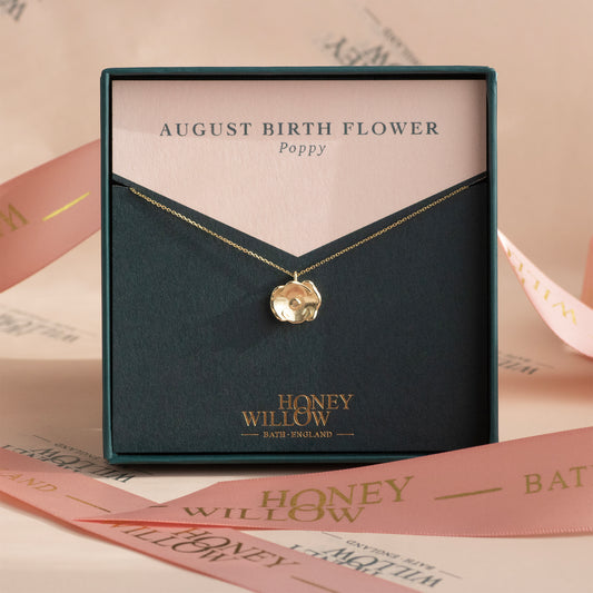 August Birth Flower Necklace - Poppy - 9kt Gold