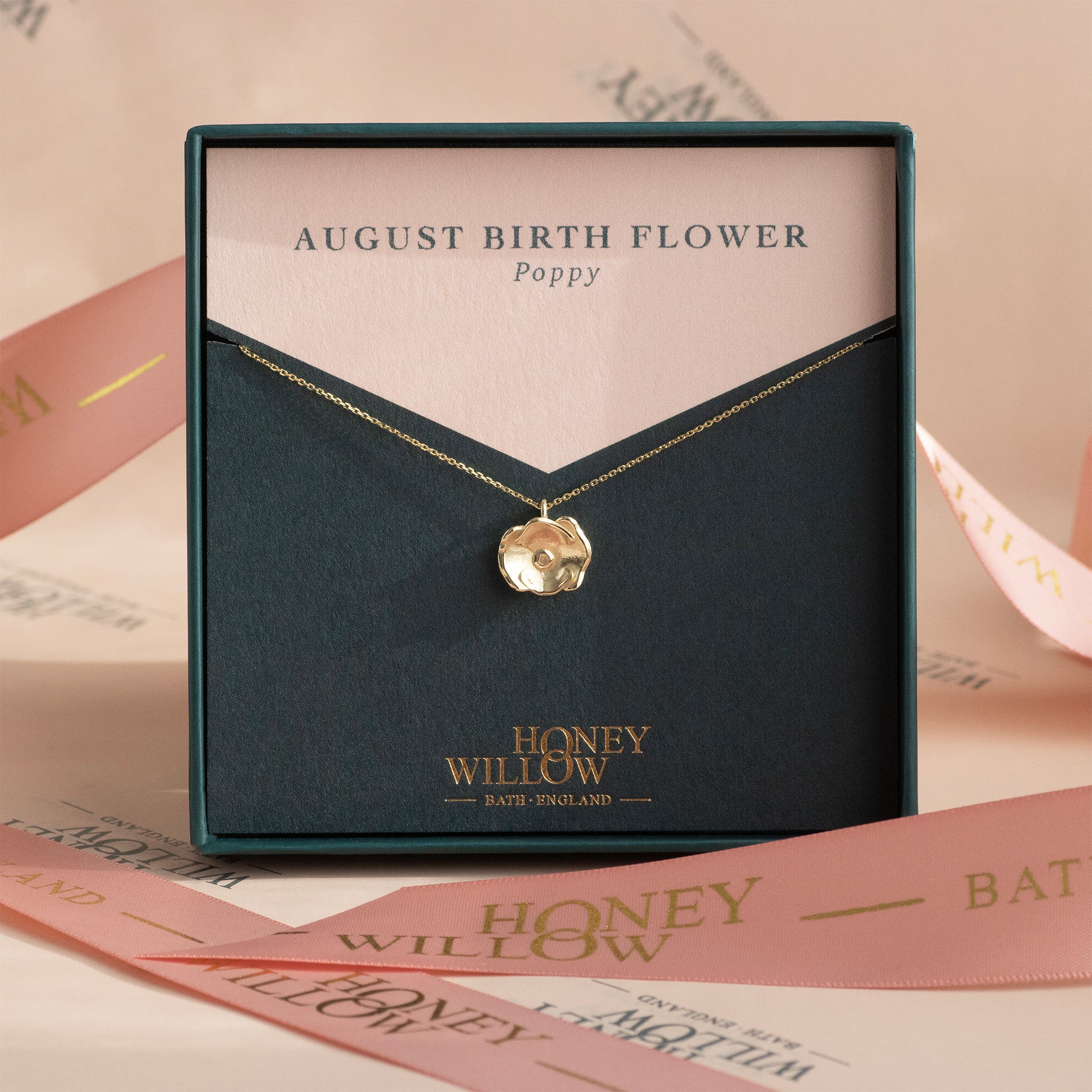 August Birth Flower Necklace - Poppy - 9kt Gold – Honey Willow ...