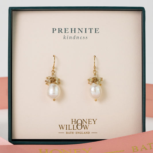 Prehnite & Pearl Earrings - Kindness