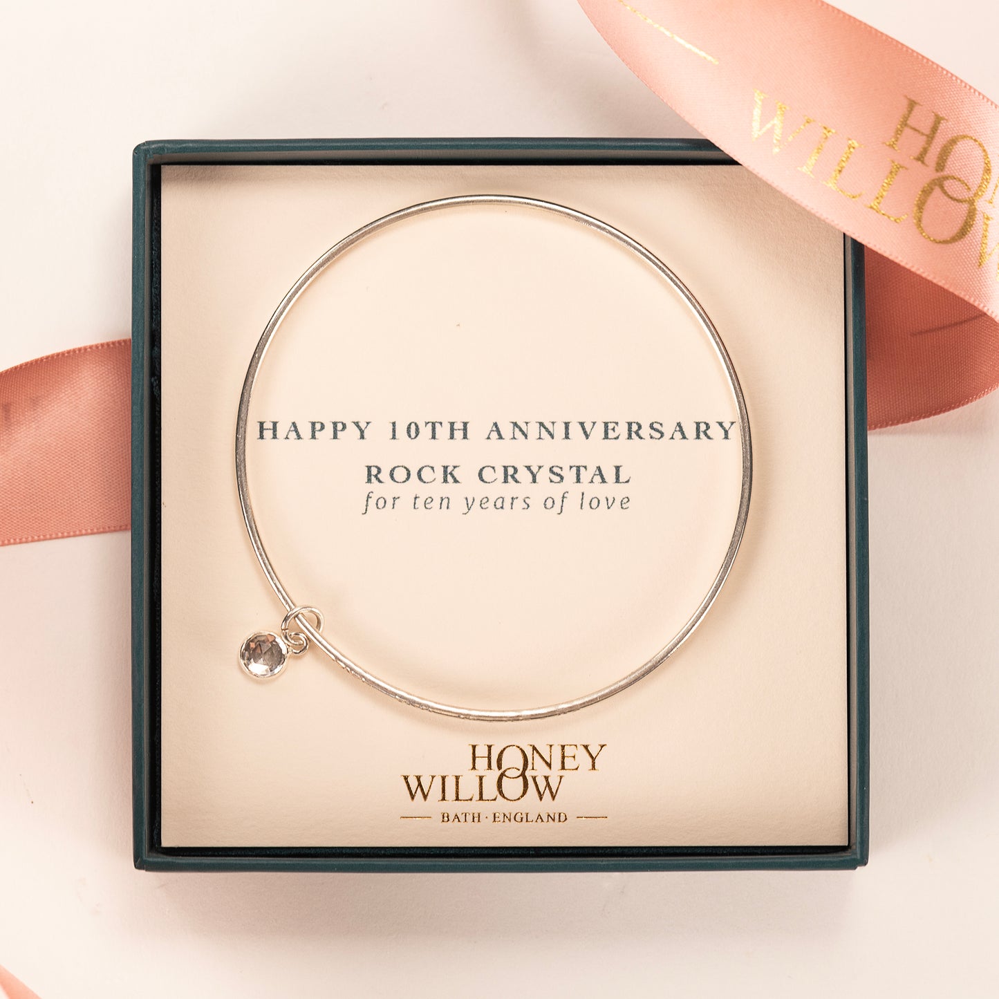 10th Anniversary Gift - Personalised Rock Crystal Bangle - Silver