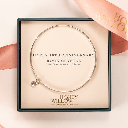 10th Anniversary Gift - Personalised Rock Crystal Bangle - Silver