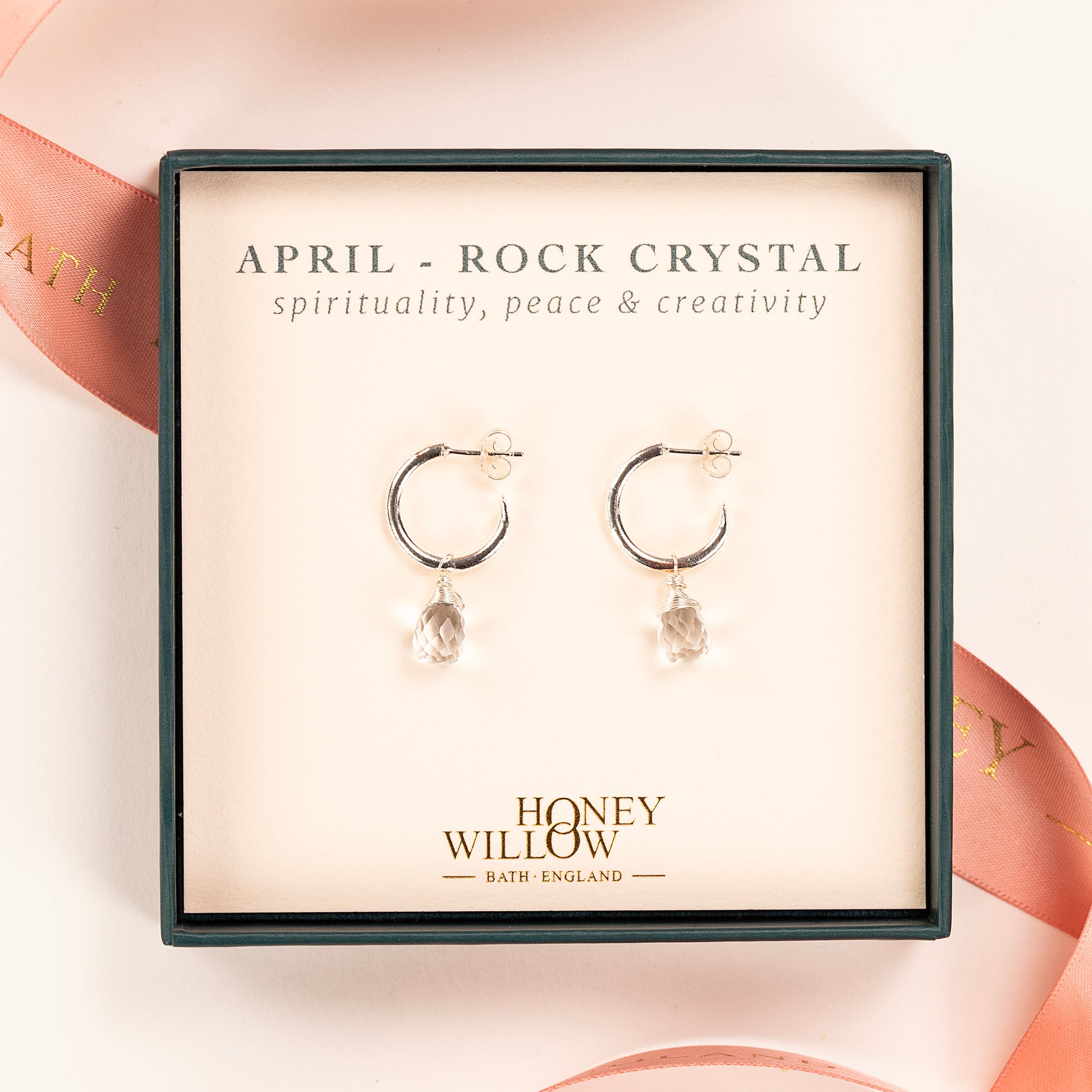 April Birthstone Earrings - Rock Crystal Silver Hoops - 1.5cm